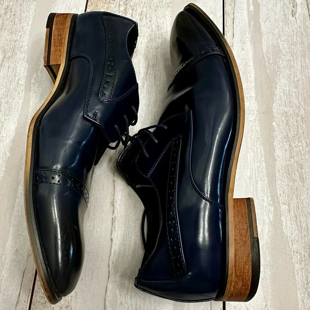 Classic Ombré Navy And Black Lace Up Derby Dress Shoes Office Evening Blokecore